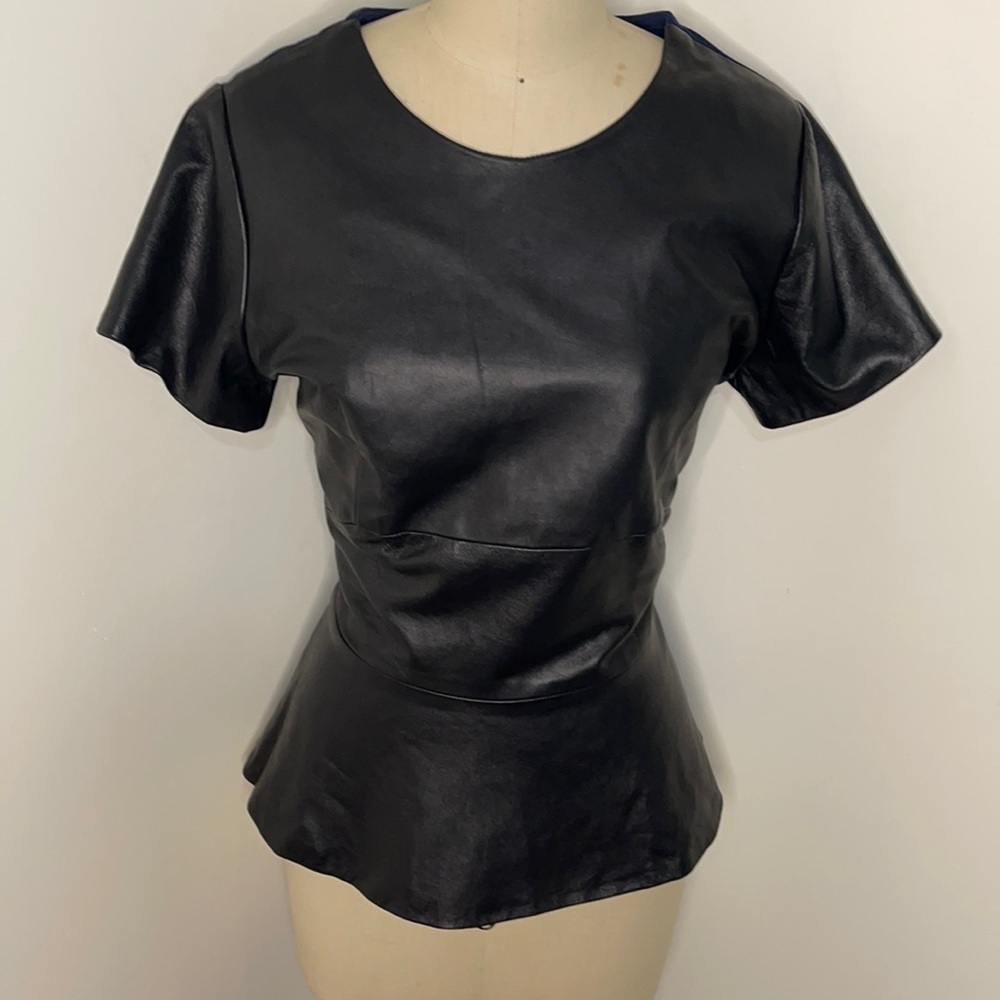 Lamb skin Leather Peplum Top